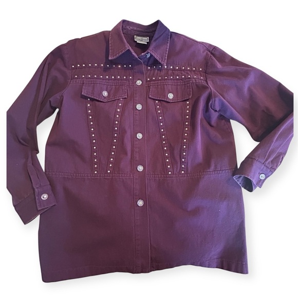 SAINT GERMAIN Paris Vintage Purple Denim Rhinestone Jacket Women's Size L - Picture 3 of 10
